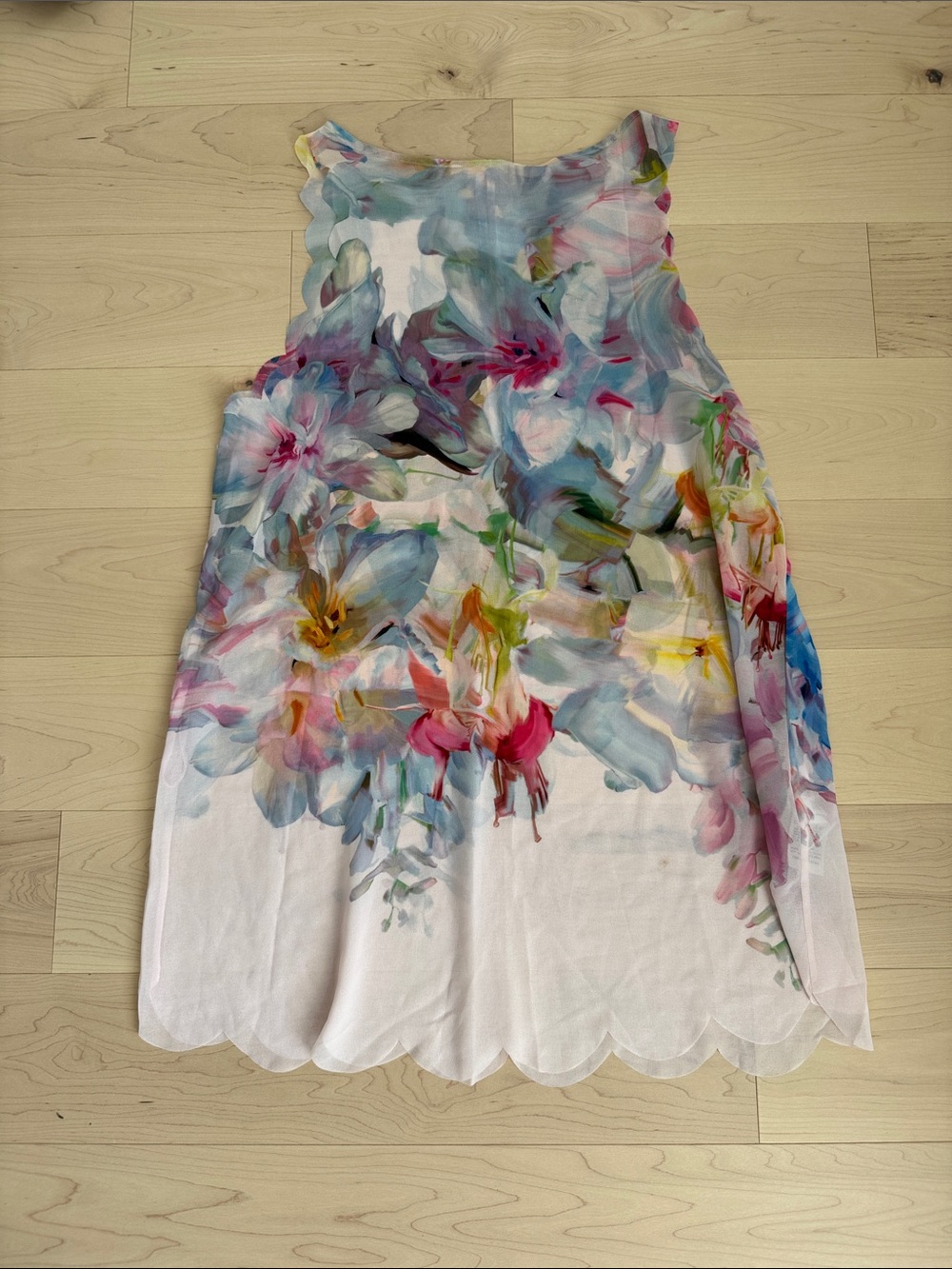 Ted Baker London Sheer Floral Watercolor Scalloped Swim Coverup
